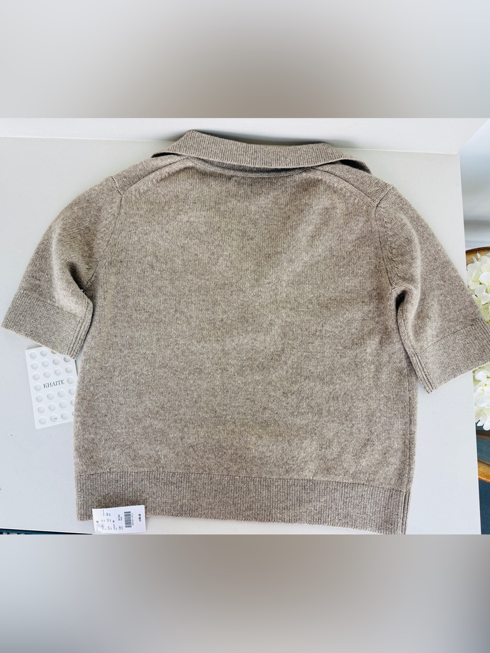 KHAITE Shrunken Jo Cashmere Polo Sweater Sepia XS NWT $780 - Picture 4 of 9